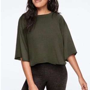 “Pink” olive green bell sleeve crop top.